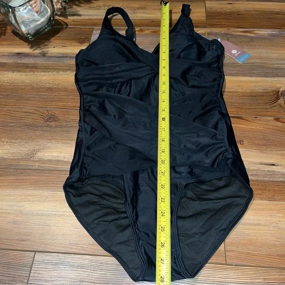 Women’s One Piece Black Swimsuit Ruching Criss Cross Adjustable Straps Sz M - Picture 6 of 9